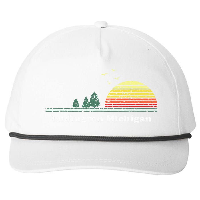 Vintage Ludington Michigan Sunset Souvenir Print Snapback Five-Panel Rope Hat