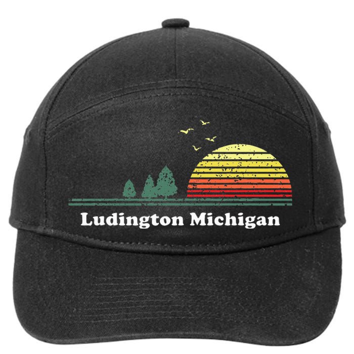 Vintage Ludington Michigan Sunset Souvenir Print 7-Panel Snapback Hat