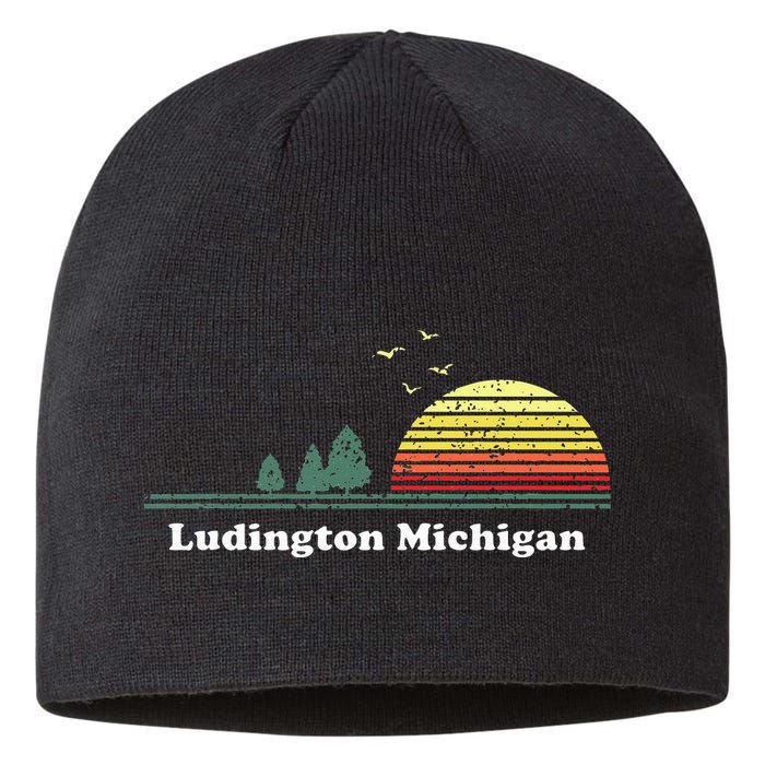 Vintage Ludington Michigan Sunset Souvenir Print Sustainable Beanie