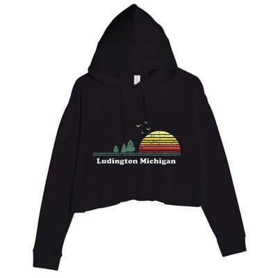 Vintage Ludington Michigan Sunset Souvenir Print Crop Fleece Hoodie