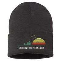 Vintage Ludington Michigan Sunset Souvenir Print Sustainable Knit Beanie