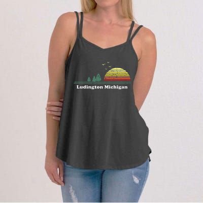 Vintage Ludington Michigan Sunset Souvenir Print Women's Strappy Tank