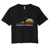 Vintage Ludington Michigan Sunset Souvenir Print Women's Crop Top Tee