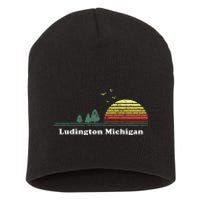 Vintage Ludington Michigan Sunset Souvenir Print Short Acrylic Beanie