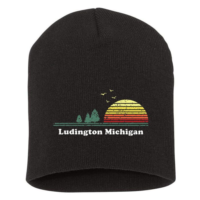 Vintage Ludington Michigan Sunset Souvenir Print Short Acrylic Beanie