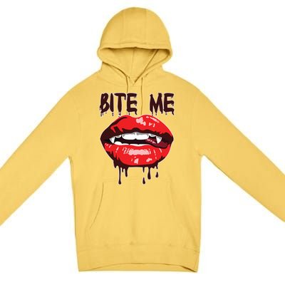 Vampire Lips Mouth Halloween Bite Me Scary Funny Gift Premium Pullover Hoodie