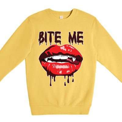 Vampire Lips Mouth Halloween Bite Me Scary Funny Gift Premium Crewneck Sweatshirt