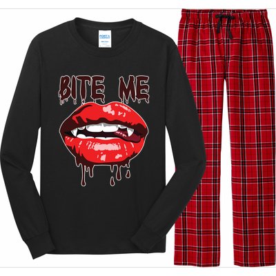 Vampire Lips Mouth Halloween Bite Me Scary Funny Gift Long Sleeve Pajama Set