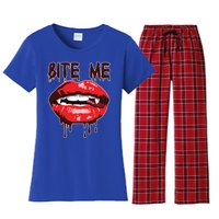 Vampire Lips Mouth Halloween Bite Me Scary Funny Gift Women's Flannel Pajama Set