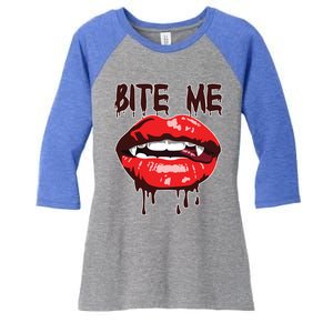 Vampire Lips Mouth Halloween Bite Me Scary Funny Gift Women's Tri-Blend 3/4-Sleeve Raglan Shirt