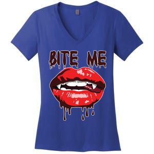 Vampire Lips Mouth Halloween Bite Me Scary Funny Gift Women's V-Neck T-Shirt