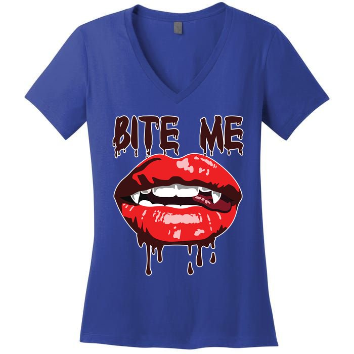 Vampire Lips Mouth Halloween Bite Me Scary Funny Gift Women's V-Neck T-Shirt