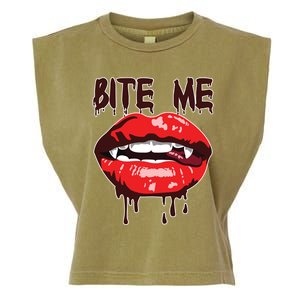 Vampire Lips Mouth Halloween Bite Me Scary Funny Gift Garment-Dyed Women's Muscle Tee