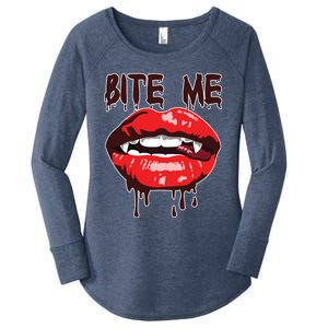 Vampire Lips Mouth Halloween Bite Me Scary Funny Gift Women's Perfect Tri Tunic Long Sleeve Shirt