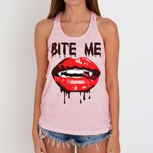 Vampire Lips Mouth Halloween Bite Me Scary Funny Gift Women's Knotted Racerback Tank