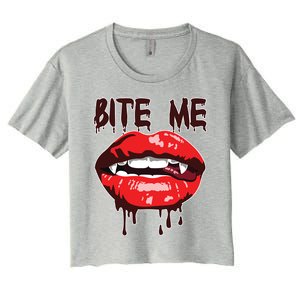 Vampire Lips Mouth Halloween Bite Me Scary Funny Gift Women's Crop Top Tee