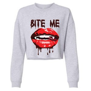 Vampire Lips Mouth Halloween Bite Me Scary Funny Gift Cropped Pullover Crew