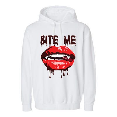 Vampire Lips Mouth Halloween Bite Me Scary Funny Gift Garment-Dyed Fleece Hoodie