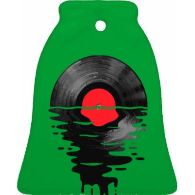 Vinyl LP Music Record Sunset Red Ceramic Bell Ornament