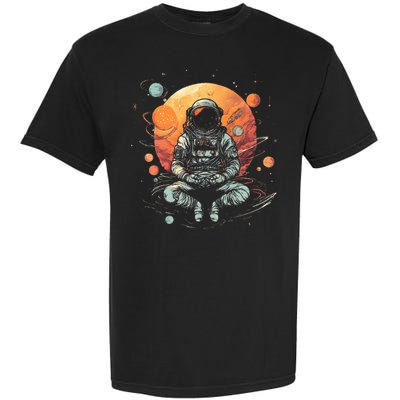 Vintage Lotus Meditating Astronaut Zen Yoga Planets Universe Garment-Dyed Heavyweight T-Shirt