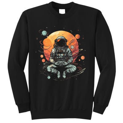 Vintage Lotus Meditating Astronaut Zen Yoga Planets Universe Sweatshirt