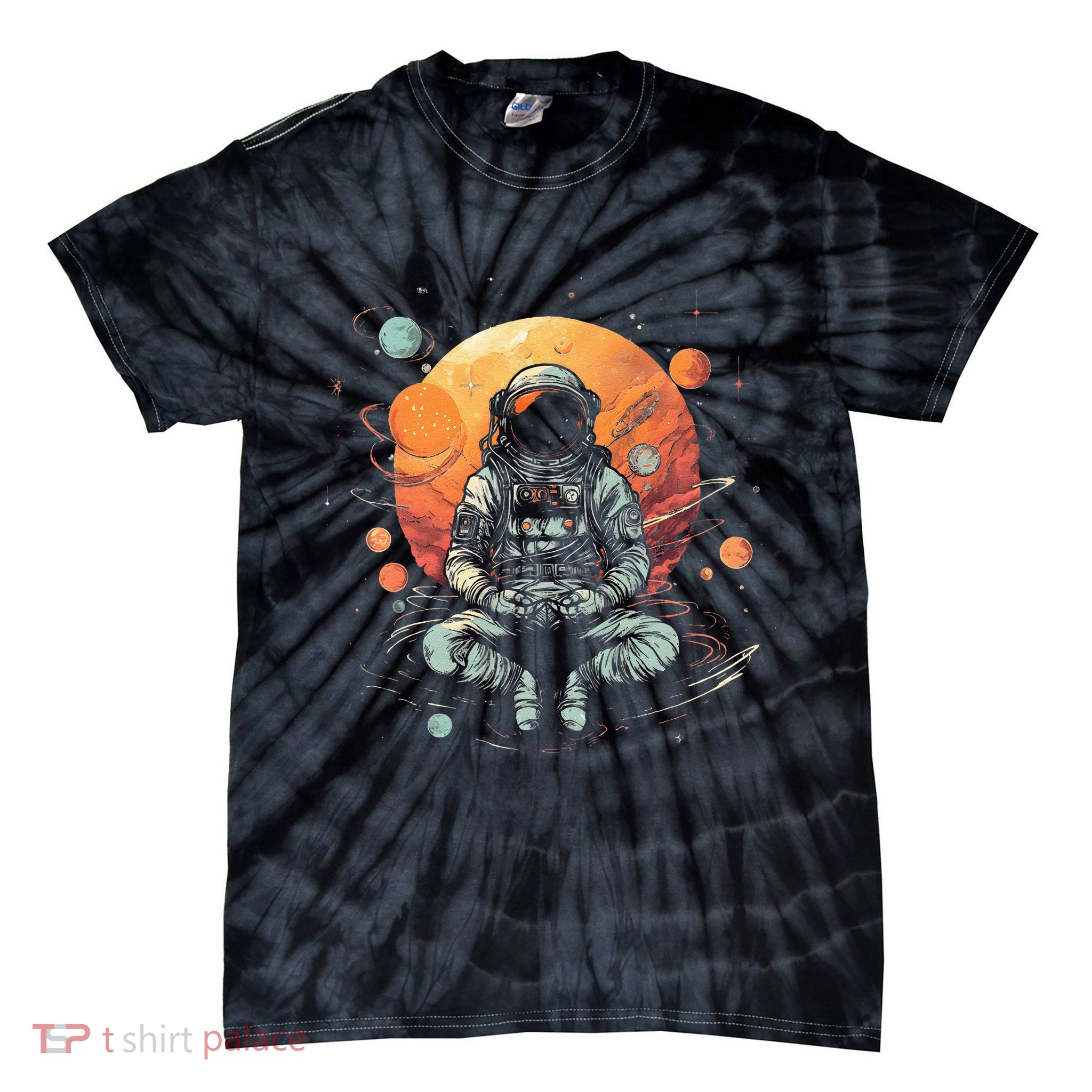 Vintage Lotus Meditating Astronaut Zen Yoga Planets Universe Tie-Dye T-Shirt