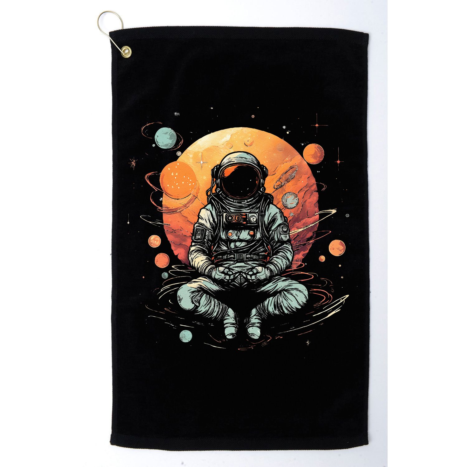 Vintage Lotus Meditating Astronaut Zen Yoga Planets Universe Golf Towel
