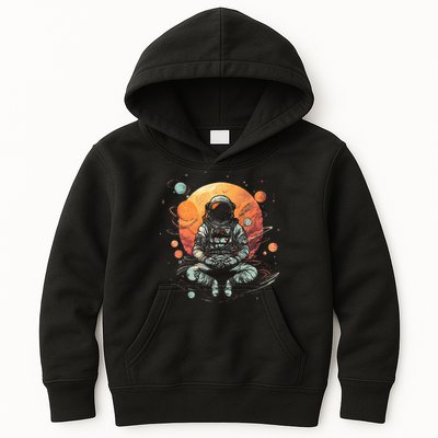 Vintage Lotus Meditating Astronaut Zen Yoga Planets Universe Kids Hoodie
