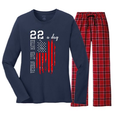 Veteran Lives Matter Suicide Awareness PTSD Veteran 22 Day Women's Long Sleeve Flannel Pajama Set 