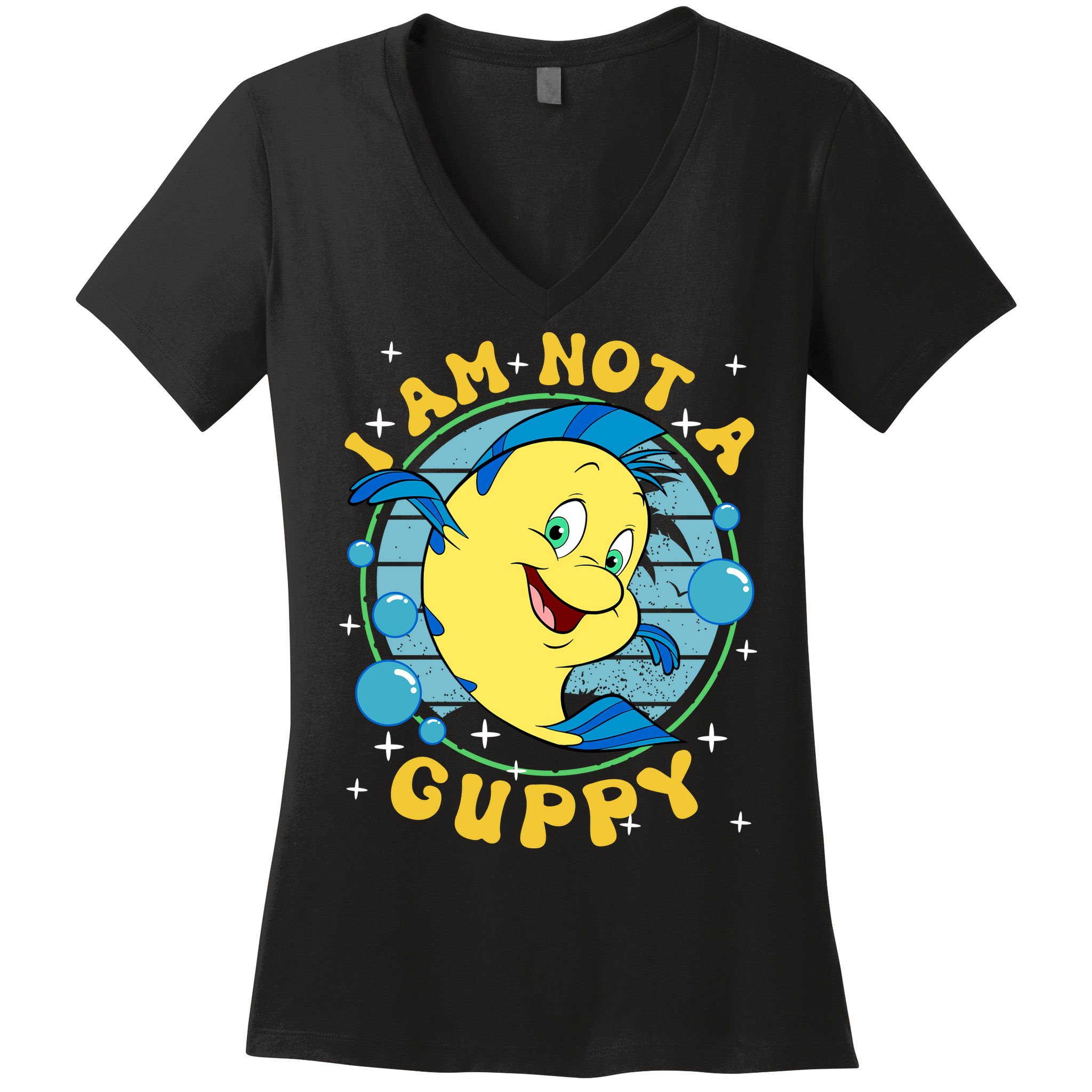 Vintage Little Mermaid Flounder I Am Not A Guppy Flounder Fish Magic Women's V-Neck T-Shirt