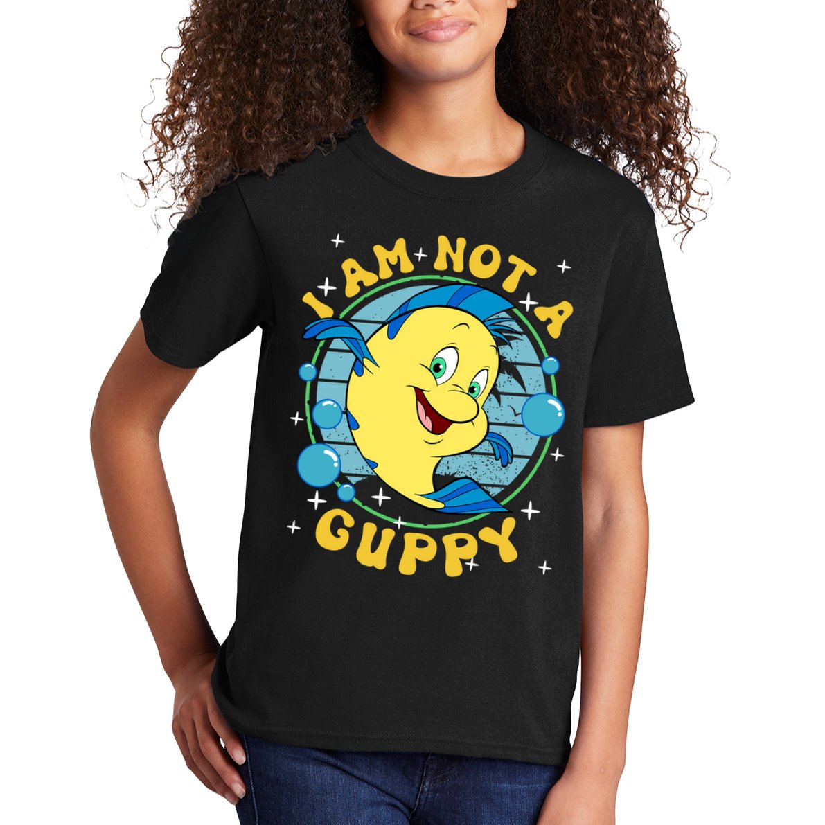 Vintage Little Mermaid Flounder I Am Not A Guppy Flounder Fish Magic Kids T-Shirt