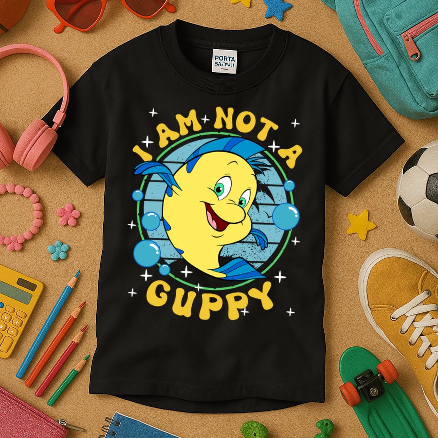 Vintage Little Mermaid Flounder I Am Not A Guppy Flounder Fish Magic Kids T-Shirt