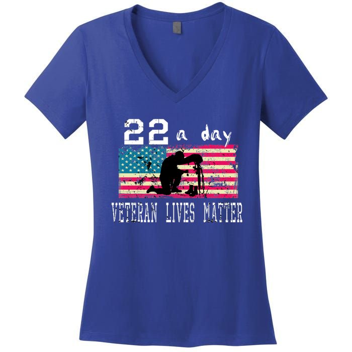 Veteran Lives Matter Suicide Awareness Ptsd Veteran 22 A Day Gift Women's V-Neck T-Shirt