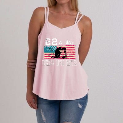 Veteran Lives Matter Suicide Awareness Ptsd Veteran 22 A Day Gift Women's Strappy Tank