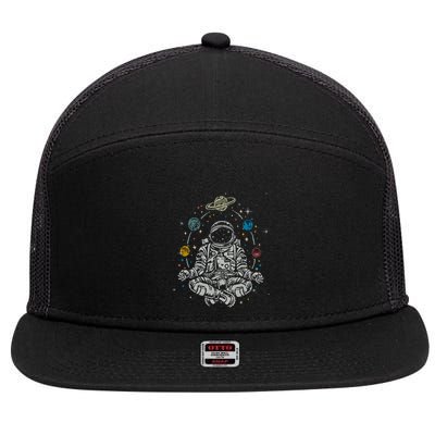 Vintage Lotus Meditating Astronaut Zen Yoga Planets Universe Gift 7 Panel Mesh Trucker Snapback Hat