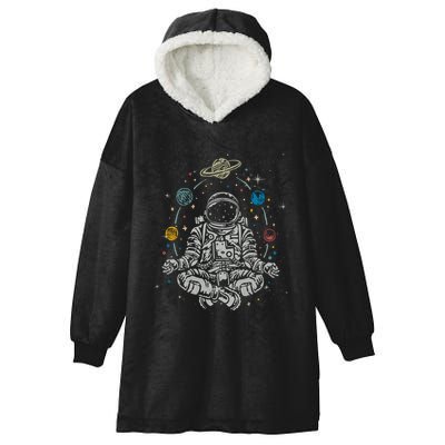 Vintage Lotus Meditating Astronaut Zen Yoga Planets Universe Gift Hooded Wearable Blanket