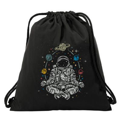 Vintage Lotus Meditating Astronaut Zen Yoga Planets Universe Gift Drawstring Bag