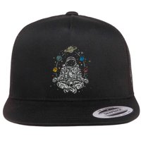 Vintage Lotus Meditating Astronaut Zen Yoga Planets Universe Gift Flatbill Hat