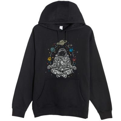 Vintage Lotus Meditating Astronaut Zen Yoga Planets Universe Gift Premium Pullover Hoodie