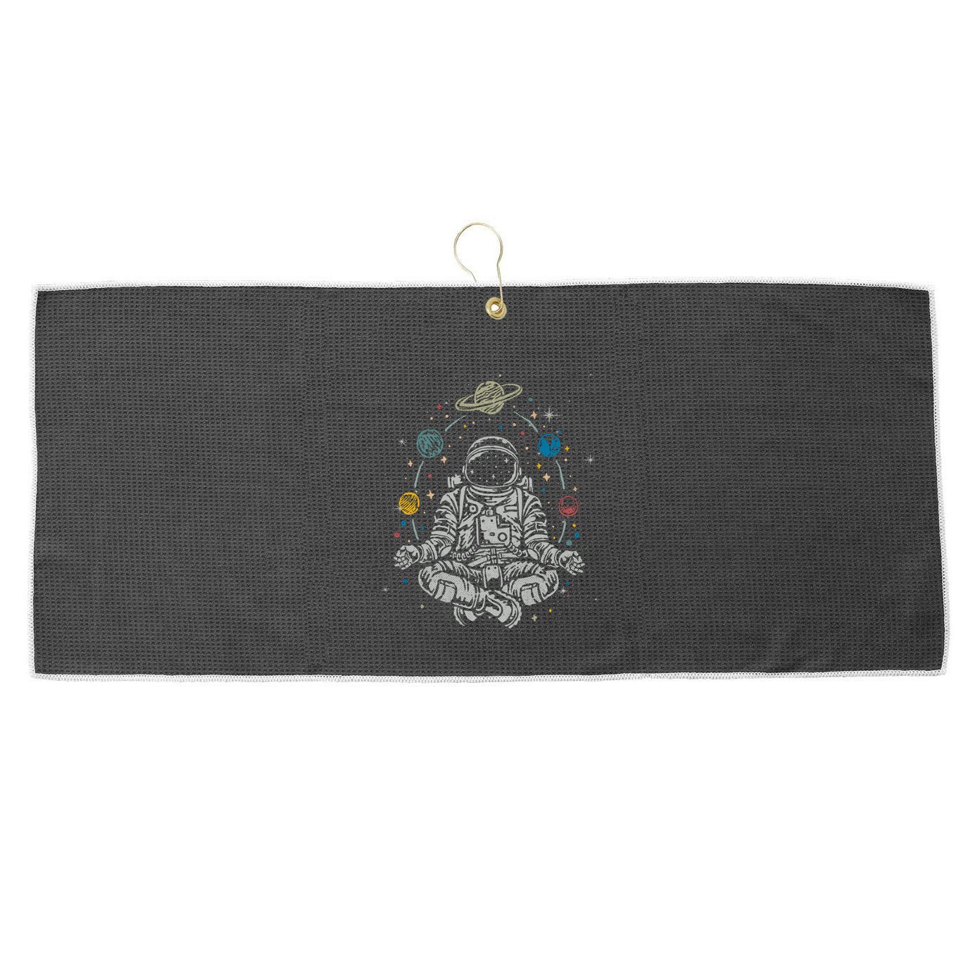 Vintage Lotus Meditating Astronaut Zen Yoga Planets Universe Gift Large Microfiber Waffle Golf Towel
