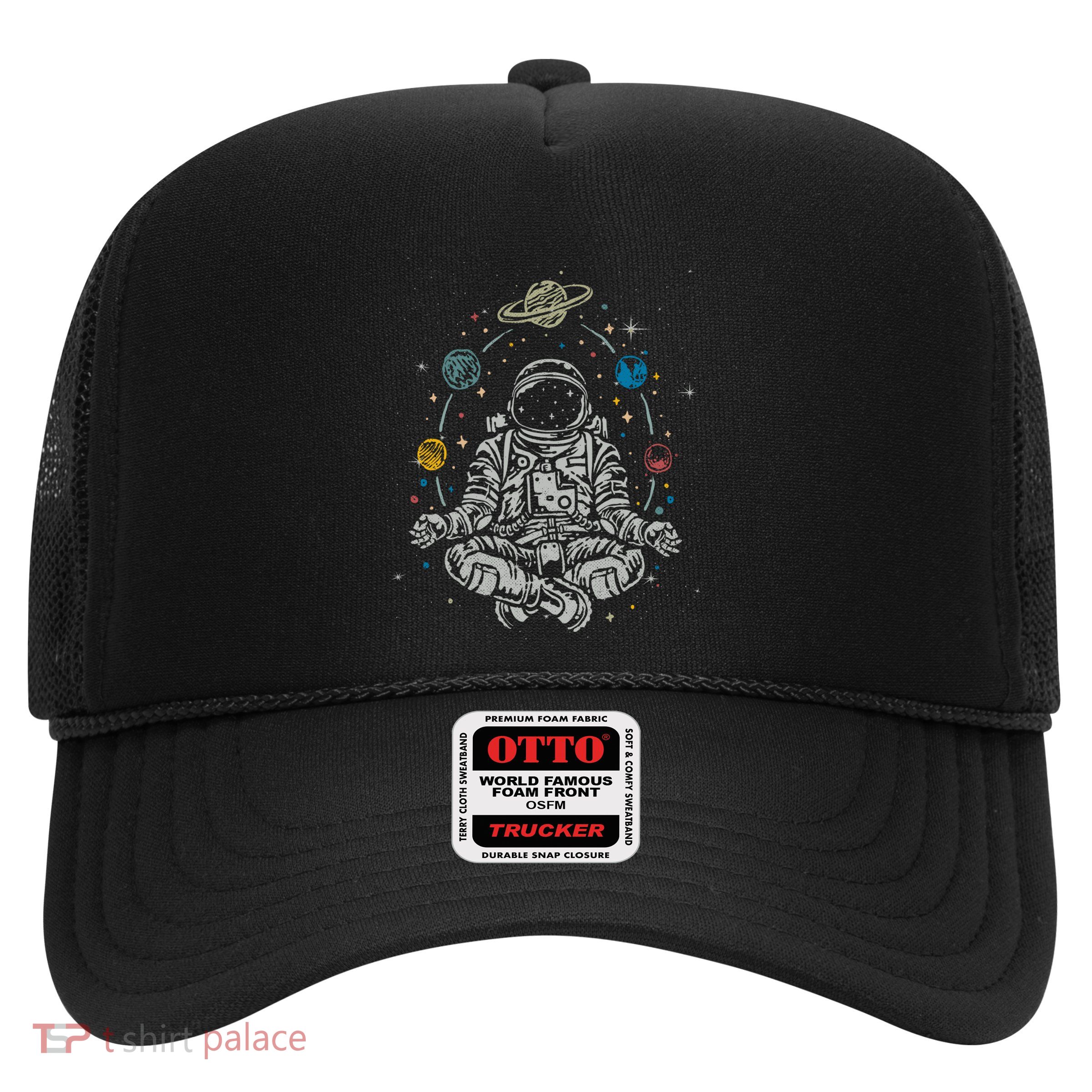 Vintage Lotus Meditating Astronaut Zen Yoga Planets Universe Gift Trucker Hat