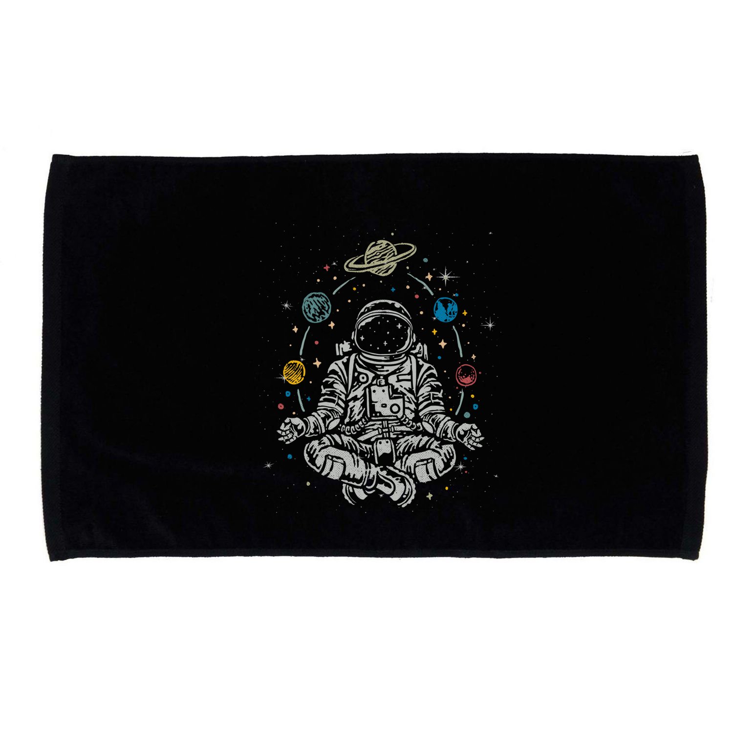 Vintage Lotus Meditating Astronaut Zen Yoga Planets Universe Gift Microfiber Hand Towel