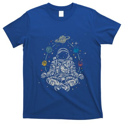 Vintage Lotus Meditating Astronaut Zen Yoga Planets Universe Gift T-Shirt