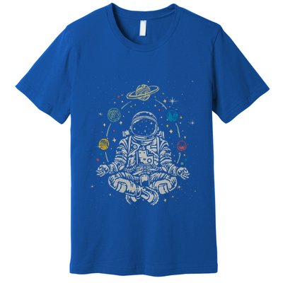 Vintage Lotus Meditating Astronaut Zen Yoga Planets Universe Gift Premium T-Shirt