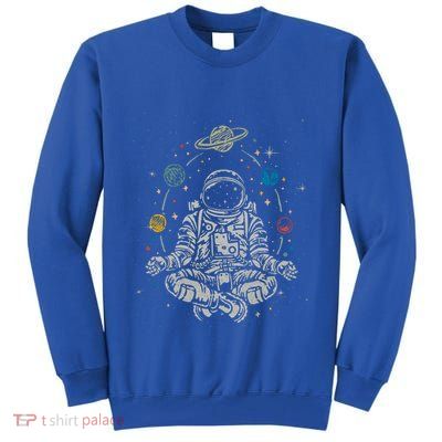 Vintage Lotus Meditating Astronaut Zen Yoga Planets Universe Gift Tall Sweatshirt