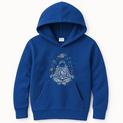 Vintage Lotus Meditating Astronaut Zen Yoga Planets Universe Gift Kids Hoodie