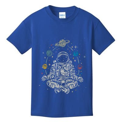 Vintage Lotus Meditating Astronaut Zen Yoga Planets Universe Gift Kids T-Shirt