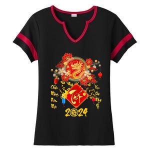 Vietnamese Lunar New Year 2024 Tet Viet Chuc Mung Nam Moi Ladies Halftime Notch Neck Tee