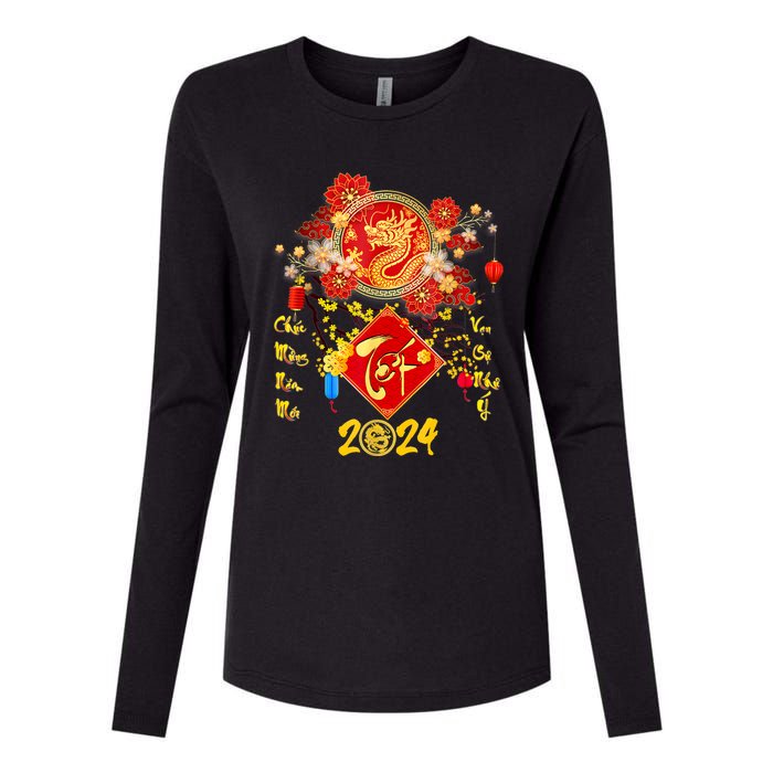 Vietnamese Lunar New Year 2024 Tet Viet Chuc Mung Nam Moi Womens Cotton Relaxed Long Sleeve T-Shirt