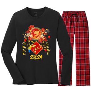 Vietnamese Lunar New Year 2024 Tet Viet Chuc Mung Nam Moi Women's Long Sleeve Flannel Pajama Set 